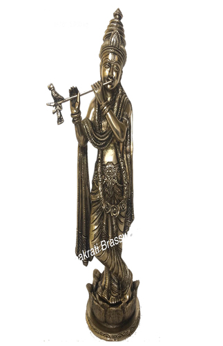 Lord Krishna brass metal hand carved statue by Aakrati