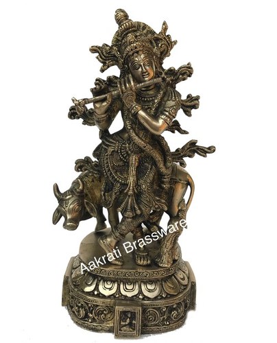 Lord Krishna with Cow pooja ghar office brass made Statue by aakrati