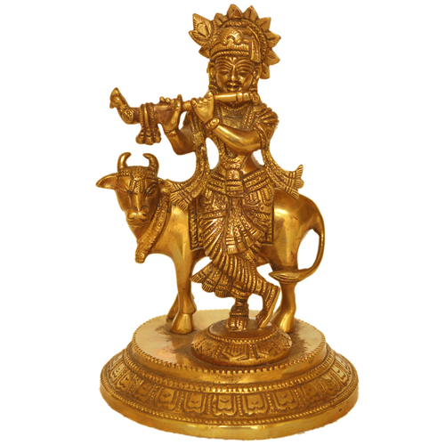 Lord Krishna Brass metal Hand made antique finish statue by Aakrati