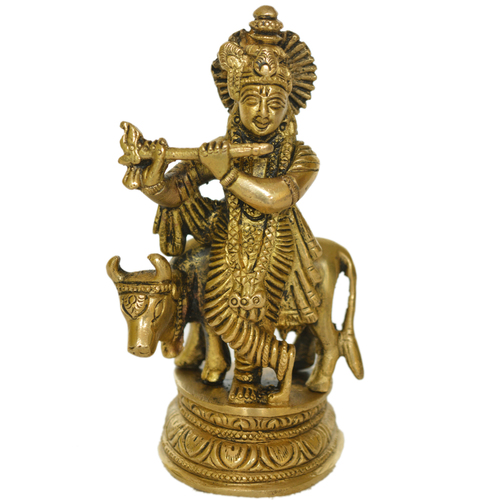 Lord Krishna Brass Made hand carved Pooja ghar Office decor Statue by Aakrati