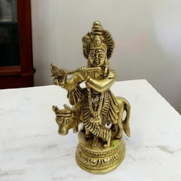 Lord Krishna Brass Made hand carved Pooja ghar Office decor Statue by Aakrati