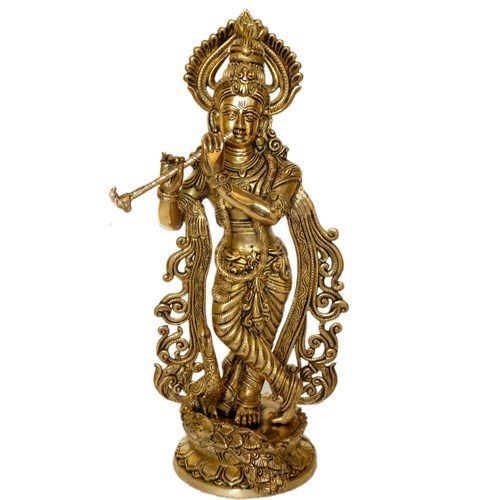 God Krishna Brass Murti Indian Hindu Religiouos idol figure for temple worship