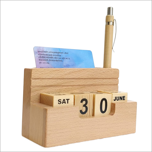 Wood Solid Wooden Pen Stand With Calendar