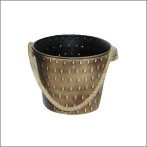 18x14.5cm Brown Metal Iron Bucket With Rope Handle