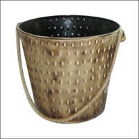 24x22cm Brown Metal Iron Bucket With Rope Handles