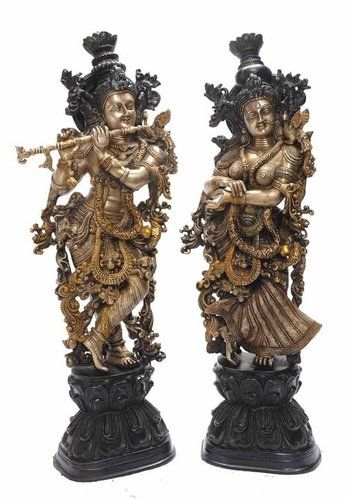 Sculpture Aakrati Metal Brass Handmade Handicrafts Lord Radha Krishna Statue For Your Home Decoration Antique