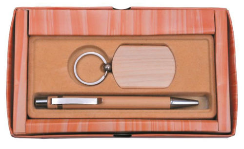 wooden keychain and pen set