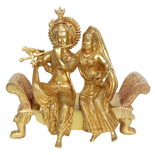 Radha Krishna Sitting On a Sofa Set Brass Statue