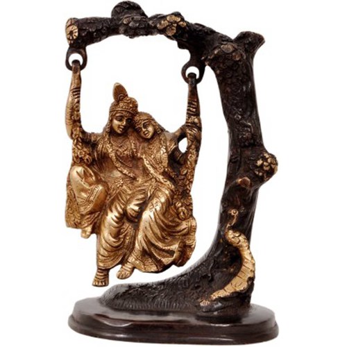 Lord Radha Krishna Swing Statue of Brass in Antique Finish