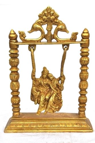 Sculpture Goddess Radha Krishna Hand Made Brass Metal Statue On A Swing