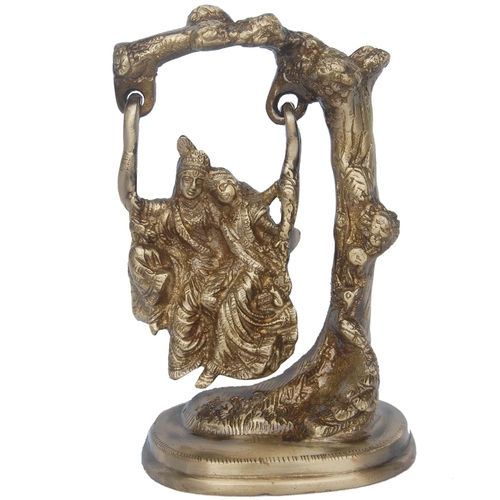 Lord Radha Krishna Swing Murti of Brass in Antique Finish By Aakrati