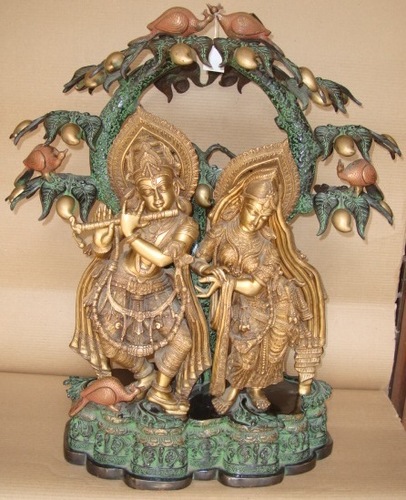 Radha Krishna Brass Statnding Sculpture Under Tree