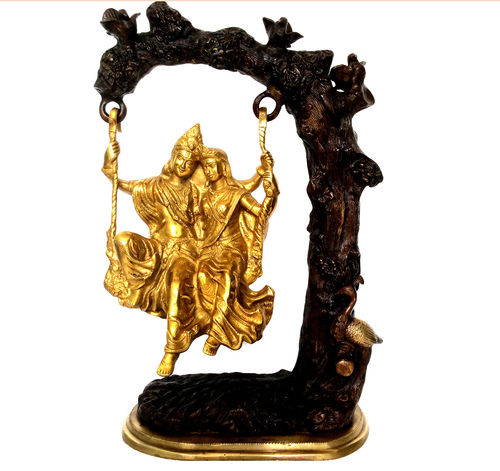 Metal Radha Krishana Swing On Tree Rare Statue Brass Made Antique Finish