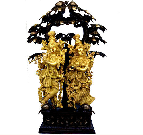 Beautiful Radha Krishna Standing Under Tree Sculpture Made in Brass Metal