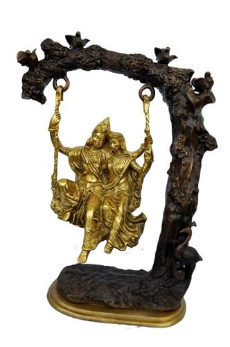 Sculpture Radha Krishna On Swing Brass Metal Statue