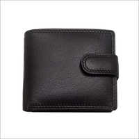 Mens Black Button Lock Leather Wallet