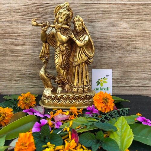 Radha Krishna Hand Carved Brass Metal Murti Statue