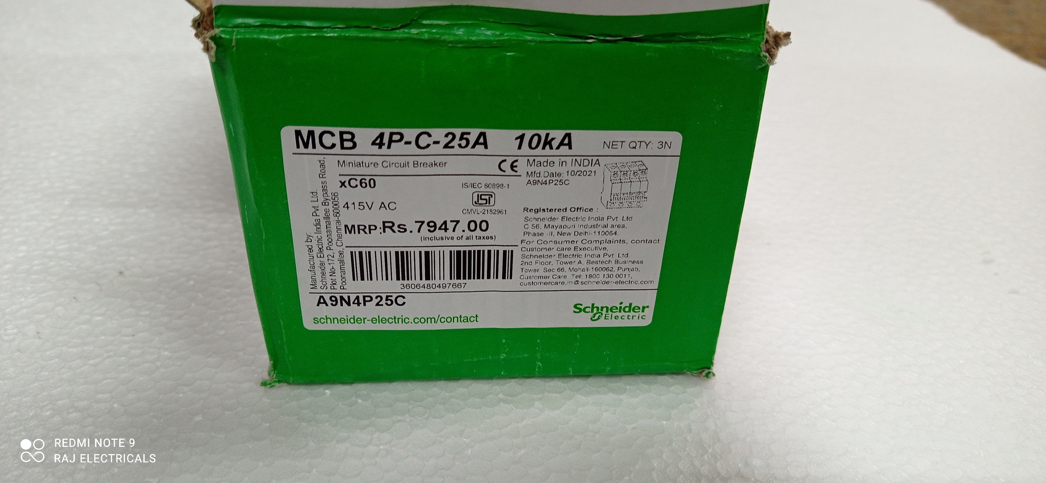 SCHNEIDER 25 AMP 4 POLE MCB