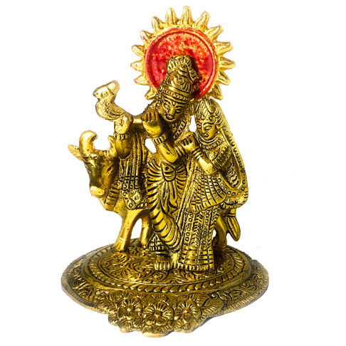 Radha Krishna Playing Flute with Cow