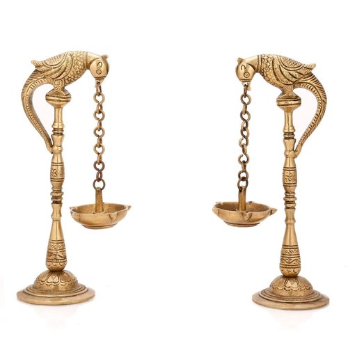 Aakrati Pair of Bird Diya Oil Lamp Stand Brass Hindu Religious Puja Artical Also use for Fengshui Gifts and Home Temple
