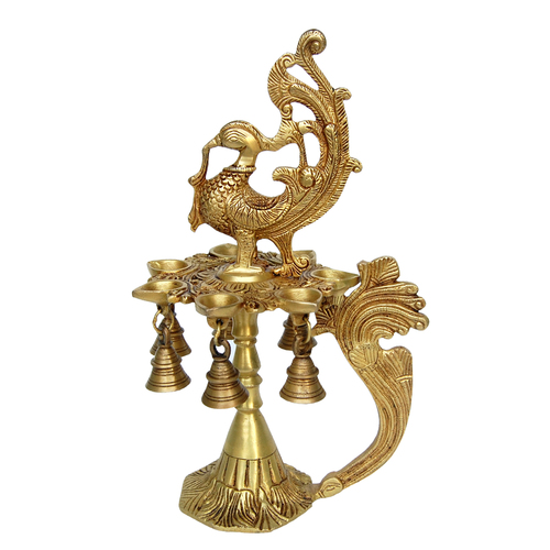 Peacock Bird Lamp with Handle In Brass
