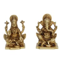 Religious Brass Statue Of Laxmi Ganesha - Height: 3.9 Inch (in)