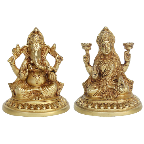 Laxmi Gnesha Brass Statue Height: 5.9 Inch (In)