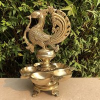 Designer Decorative Peacock Decorative Oil Lamp - Finishing: Polishing