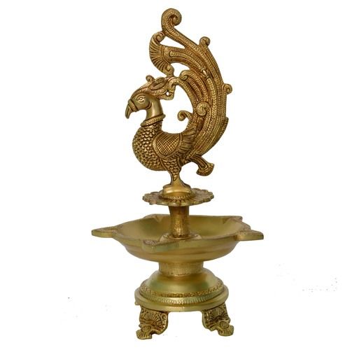 Paecock Bird Brass Metal Pooja Ghar Oil Lamp Deepak