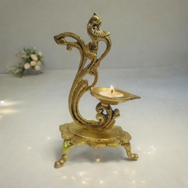 Metal Lamp Peacock Diya Brass Oil Tier Ghee Puja Hindu Article Indian Deepak Handicrafts Product Decorative Pooja Religious Craft