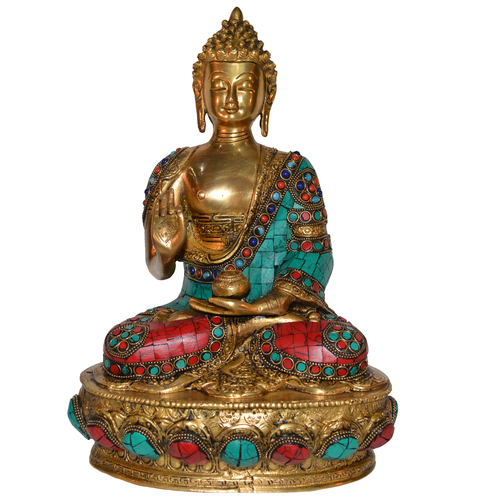 Lord Sitting Buddha with Stone Blessing Antique Idol Art Decor Gifts
