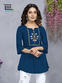 Ladies Western Tops - Heavy Rayon, Size M, L, Xl, Xxl | Multi Color, Round Neck, 3/4 Sleeves, Full Stitched, Embroidered Pattern