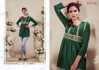 Heavy Rayon Embroidered Indo Western Kurtis - Sizes M To Xxl | Multi Color, Short Sleeves, Collar Neck Design