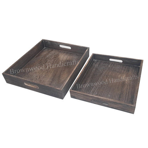 Burnt Mango Wood Serving Tray Set Of 2 Trays