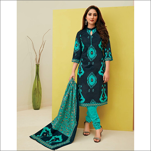 Buy Cotton Embroidered Navy Blue Trendy Churidar Salwar Suit Online -