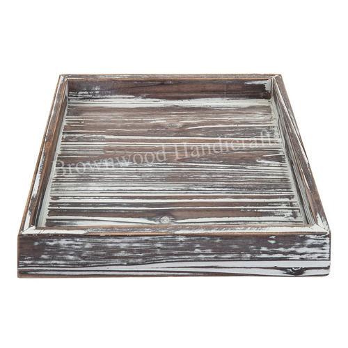 Burnt White Antique Pine Wood Rectangle Tray