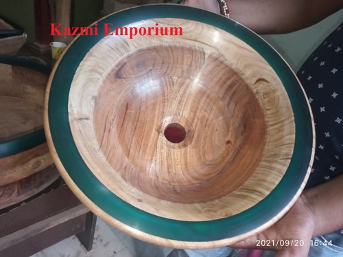 Round Wood Wash Besin with Epoxy By KAZMI EMPORIUM