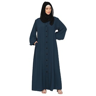Loose Fit abaya with fashionable buttons on front panel  Teal