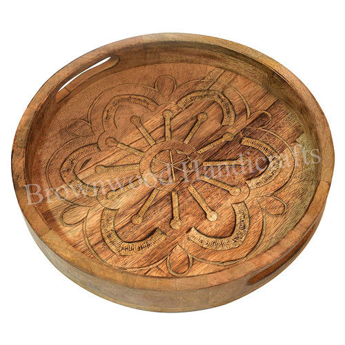 Burnt Wooden Round Serving Tray