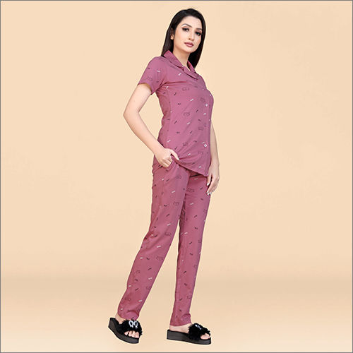 Ladies Collar Neck Pant Night Suit