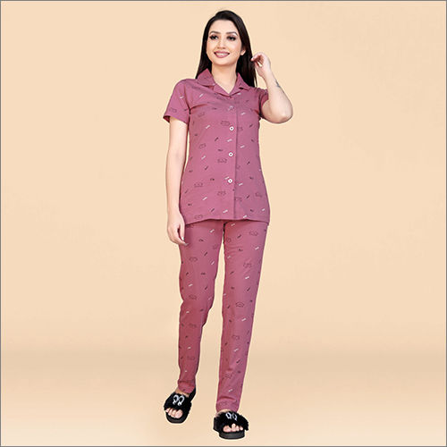 Ladies Collar Neck Pant Night Suit