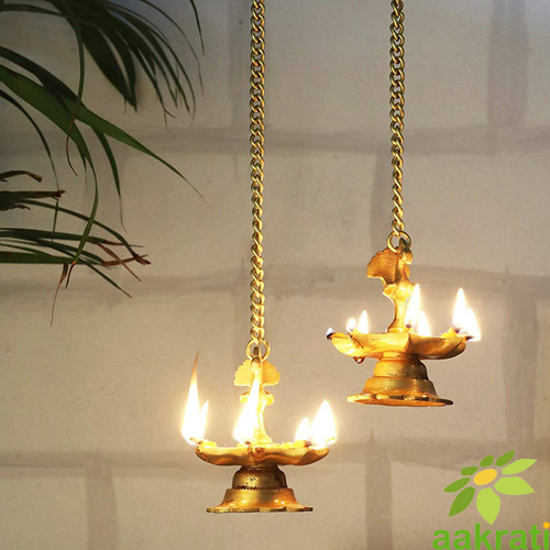 Hanging and Table Brass Diya Oil Lamp Home Decor  Diya Deepak Deepam Peacock Diya Pair with Chain