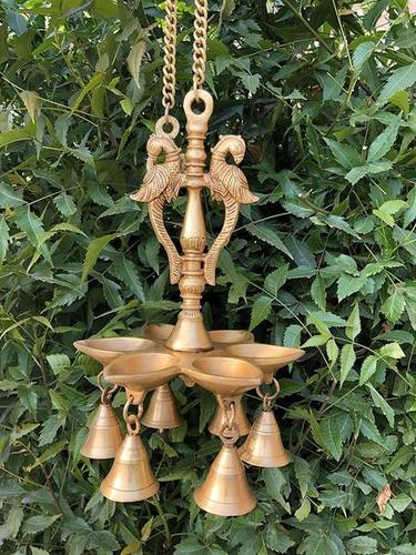 Hanging Peacock Shape Oil Lamp with Hanging Bells