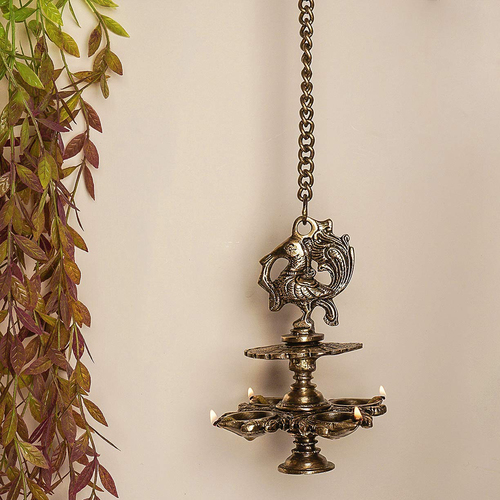 Hanging Bird Diya mad in Brass with 4 Deepak Antique Finish Home Decor Oil lamp