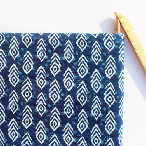 Indigo blue wing  hand block  print fabric