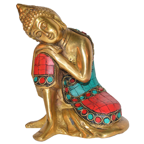 Lord Buddha Designer Murti with Coral stone work of Brass by Aakrati