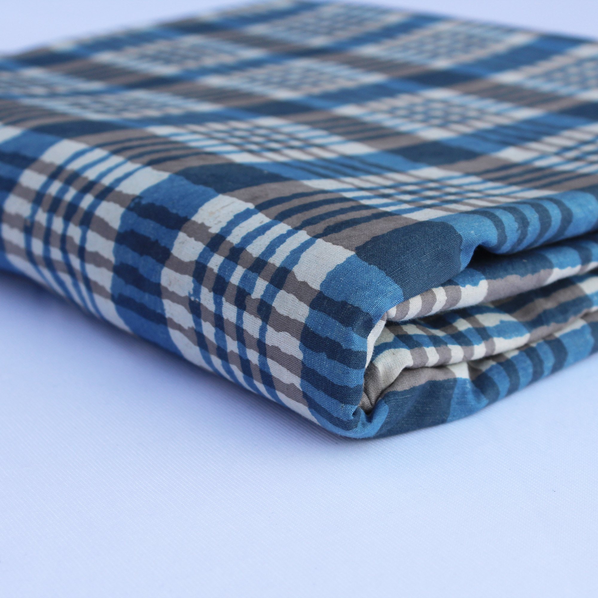 Indigo blue hand block checks  print fabric