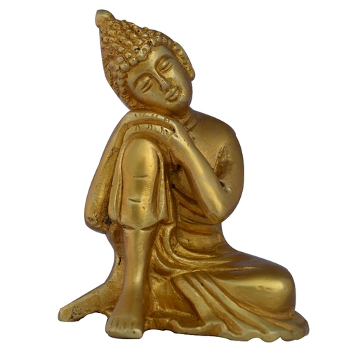 Religious Brass Lord Buddha Resting Statue in Yellow A peaceful Decorative Figurine