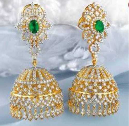 Real Diamond and Emerald Jhumka earrings