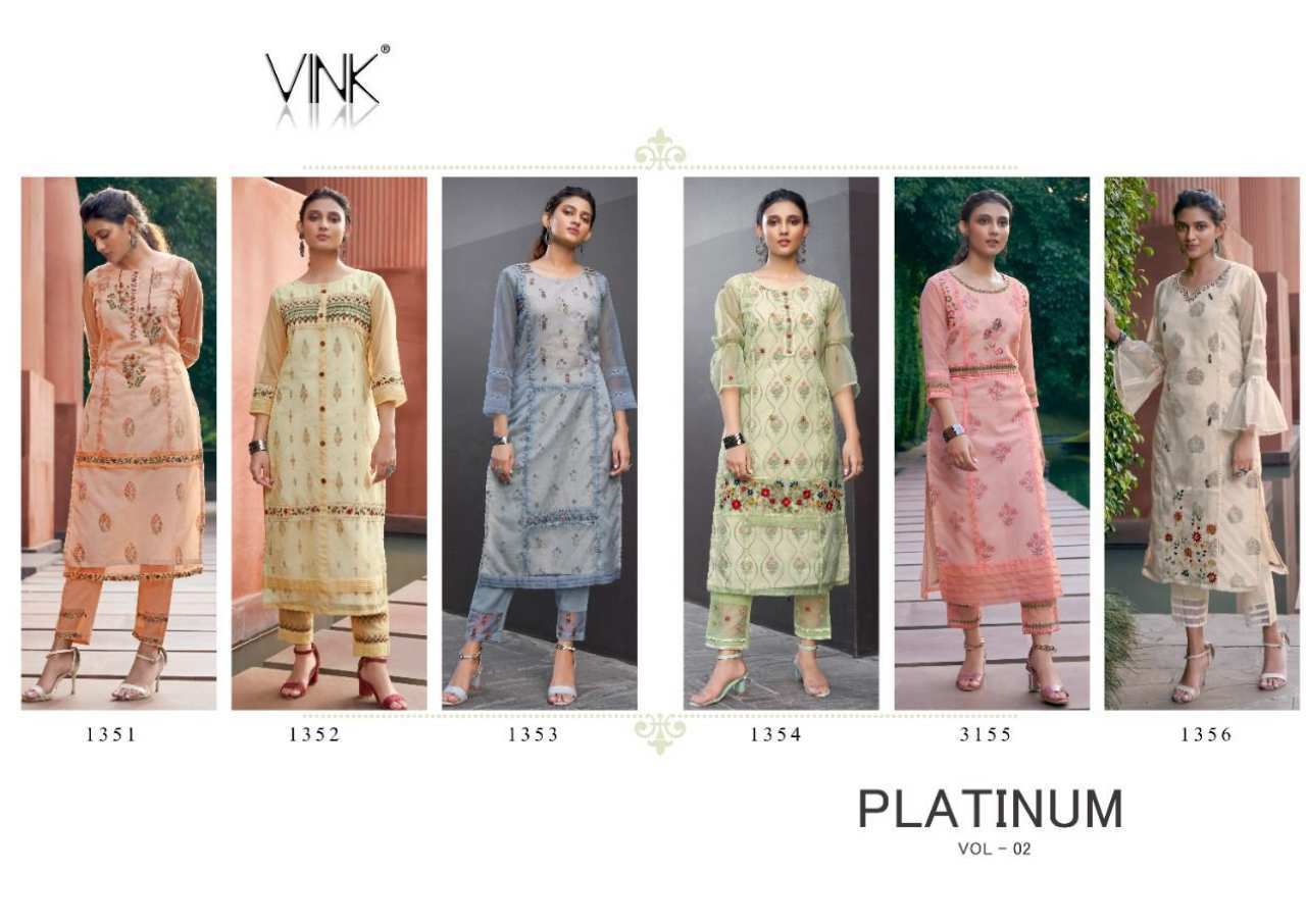Vink Platinum Vol 2 Organza Kurti With Pant Set